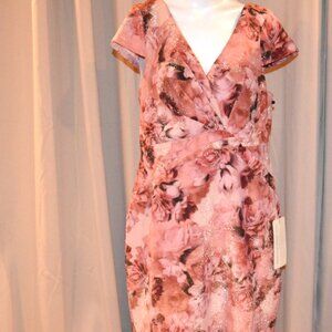 Dress Glamorous Cap Sleeves Fitted Bodice Rose Multi Color Adrianna Papell 18